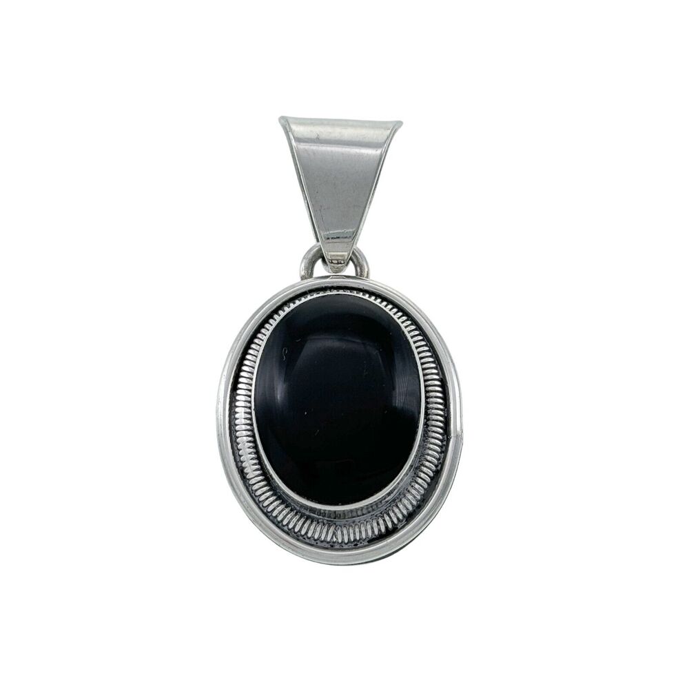 Vintage Mexico Sterling Silver 925 Oval Black Onyx Pendant